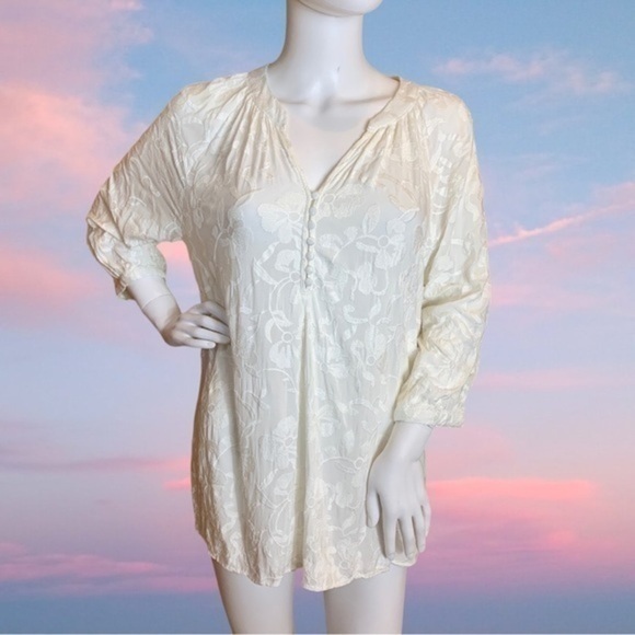 Brixton Ivy White Cotton Embroidered 3/4 Length Sleeve Blouse Size Large - Picture 3 of 11